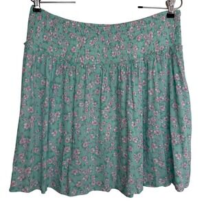 Gypsy & Jade XL Rayon Mini Skirt Smocked‎ Stretch Waist Ditsy Floral Cottage NEW